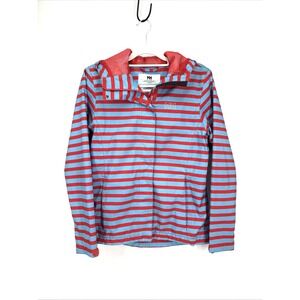 Helly Hansen Nine K Rain Coat Jacket Medium Blue Red Striped Hooded Waterproof
